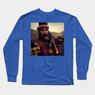 Scottish Highlander in Clan Tartan Long Sleeve T-Shirt